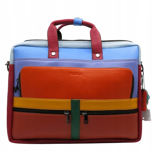 torby na ramię Aktówka torba na laptopa skórzana rączki regulowany pasek kieszenie OLIVKA