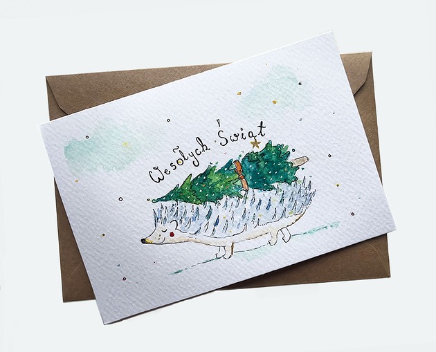 kartki świąteczne Kartka Świąteczna Akwarelowa Jeżyk