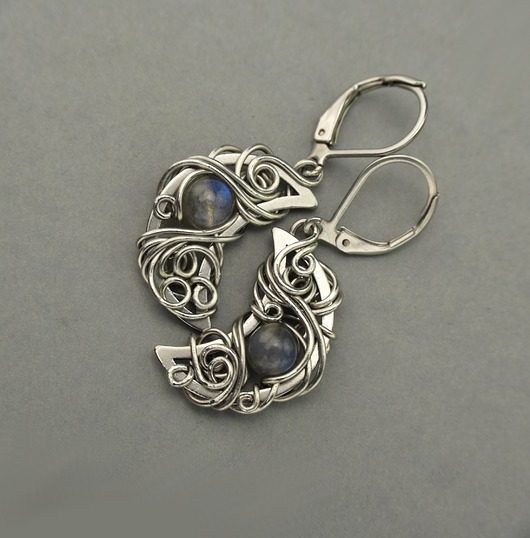 kolczyki wire wrapping Kolczyki księżyce labradoryt wire wrapping