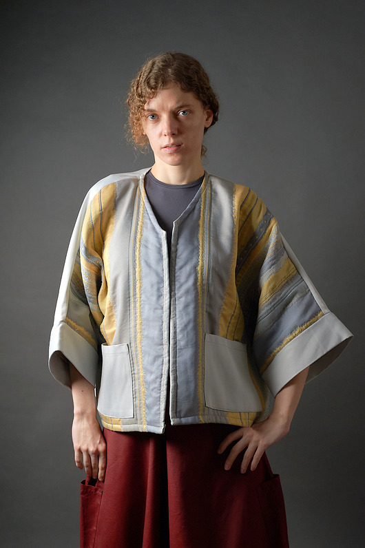 marynarki damskie Żakiet kimonowy patchworkowy w kolorach niebieskich