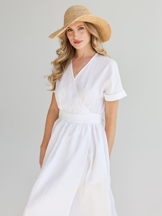 sukienki maxi damskie Lniana Sukienka JASMINE PURE WHITE