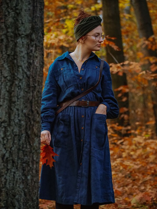 sukienki midi damskie Lniana sukienka Koszulowa