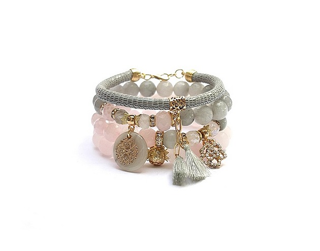bransoletki z kamieni naturalnych Pink and grey vol. 29 /16-08-22/ set