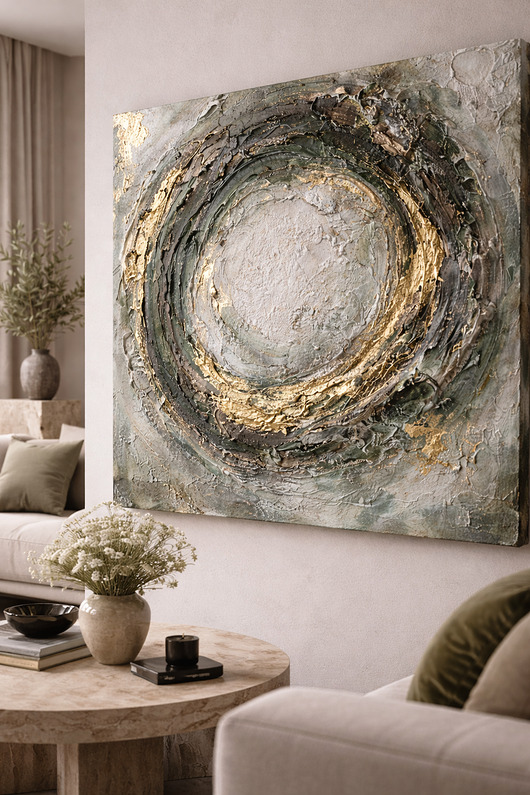 obrazy Ręcznie malowany obraz Abstrakcja w odcieniach zieleni i brązu XXL Struktura