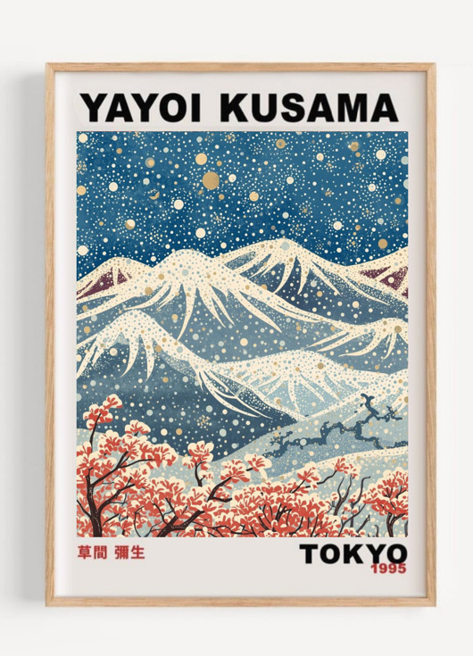 plakaty PLAKAT dekoracyjny japoński kropki abstrakcyjny góry Yayoi Kusama,  poster