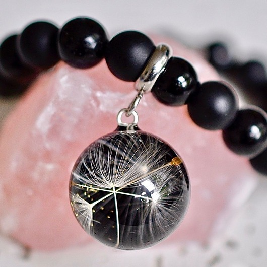 Bransoletka z nasionami dmuchawca - czarna Grol Jewellery