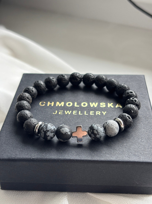 biżuteria męska Bransoletka męska Obsydian i Lawa