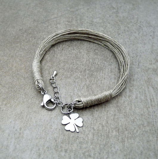 bransoletki - inne Bransoletka na szczęście len naturalny