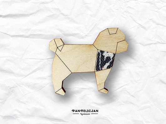 broszka origami - mops PanFelicjan