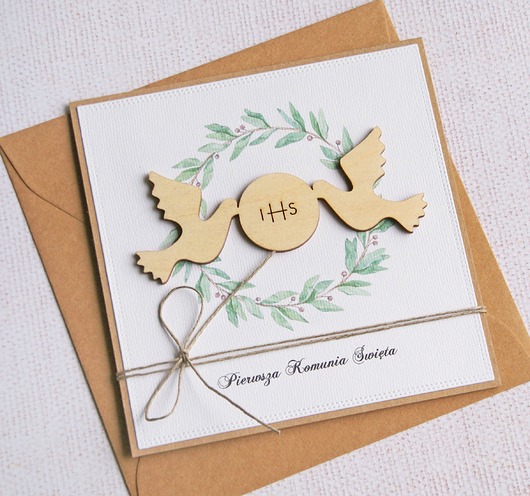 kartki na komunię Kartka z życzeniami : I Komunia Święta : gołębie
