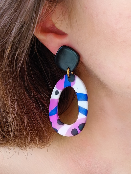 kolczyki z masy plastycznej Kolczyki z abstrakcyjnym wzorem, elegancka kolorowa biżuteria artystyczna