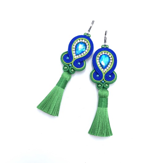 kolczyki soutache Kolczyki sutasz z chwostami chabrowo zielone kolorowe Jolly