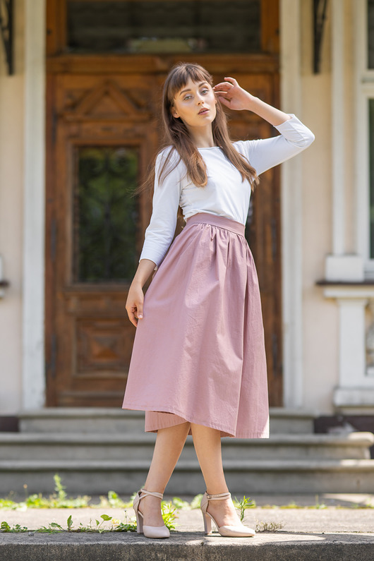 spódnice midi Pink Pastel - bawełniana spódnica midi