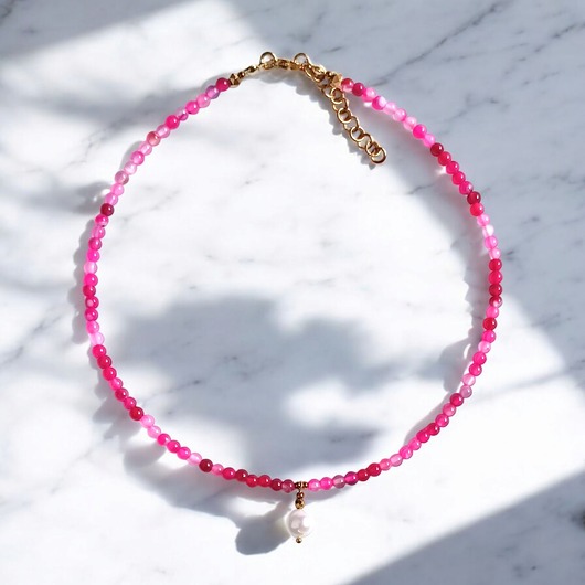 chokery Naszyjnik : choker : fuchsia & pearl collection : agat i perła