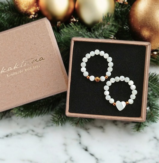 pierścionki elastyczne WYSYŁKA 24h : Zestaw pierścionków : muszla biała z serduszkiem