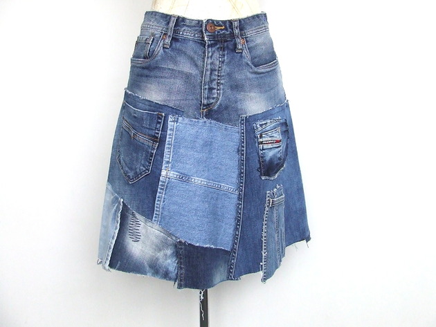 spódnice midi Patchworkowa spódnica jeans r.40/42