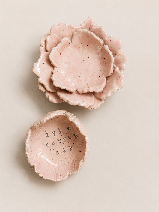 świeczniki i świece Zestaw ceramicznych świeczników handmade tealight kwiaty z napisem