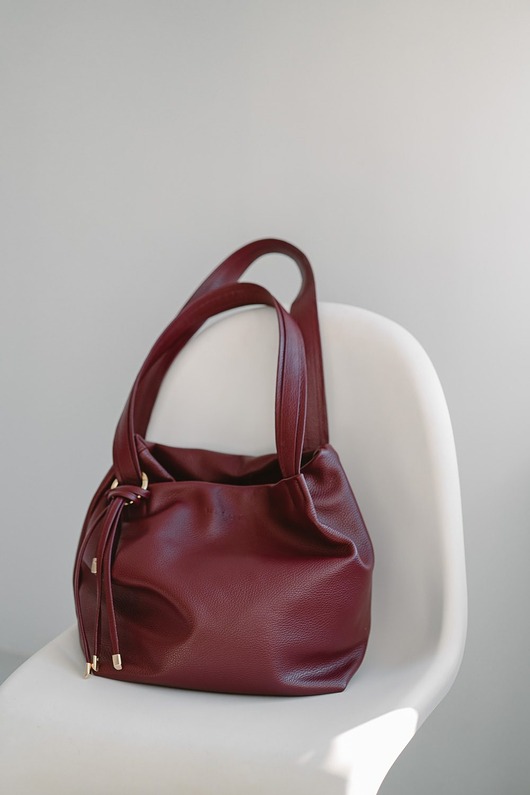 torby na ramię SOFTIE BAG - skórzana torebka szoperka - bordowa
