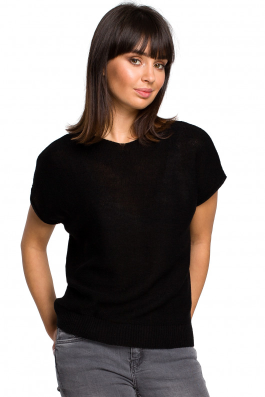 Sweter z dekoltem - czarny(BK-021) Be