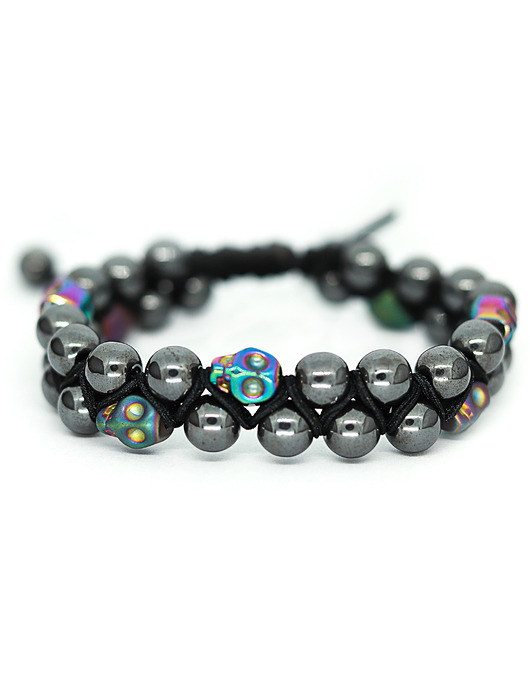 Bransoletka Double Skull z naturalnego hematytu IVE Jewelry