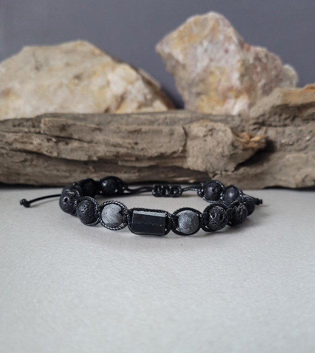 biżuteria męska Męska bransoletka z surowym Turmalinem