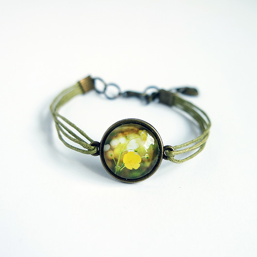 bransoletki ze szkła Bransoletka - Żółty kwiat - zielona, brąz