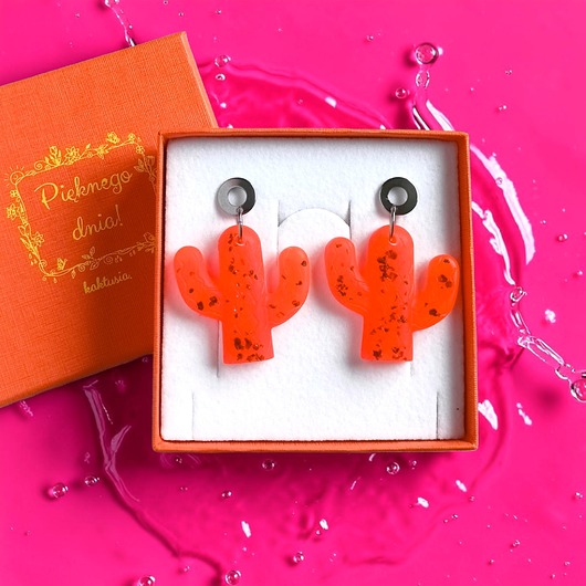 kolczyki z żywicy Kolczyki z żywicy : KAKTUSY : neon orange