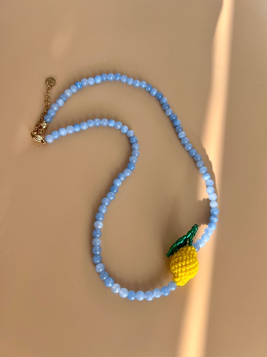 chokery Pleciona cytryna z akwamarynem