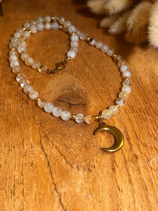 korale Naszyjnik z półksiężycem, cytrynem i hematytem