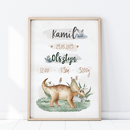 PLAKAT METRYCZKA TRICERATOPS P273 Yoko Design