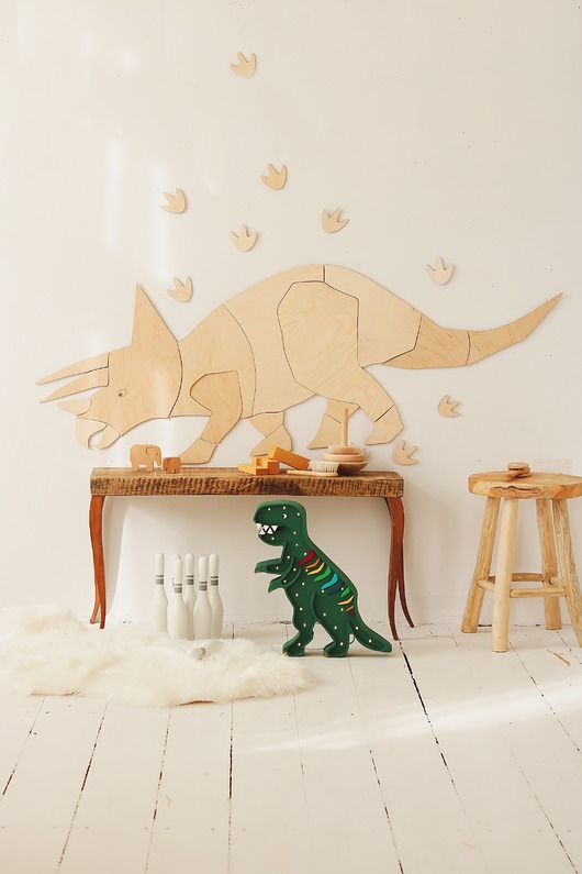 naklejki ścienne do pokoju dziecka Dinozaur TRICERATOPS  Dekoracja Ścienna Origami, drewniana