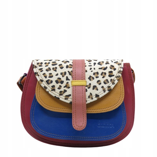 torby na ramię Torebka ze skrawków skóry naturalnej na ramię pojemna kolorowa OLIVKA