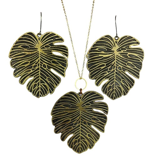 komplet biżuterii Komplet z miedzianymi liśćmi monstery