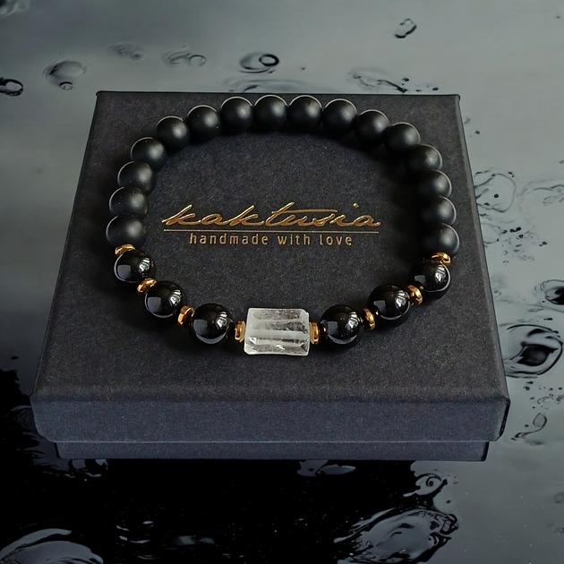 biżuteria męska OCZYSZCZENIE,OCHRONA, SIŁA :: kryształ górski, turmalin, onyks : gold