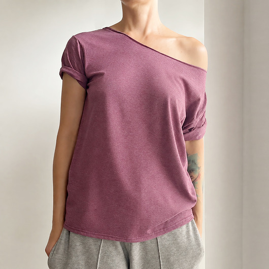 t-shirt damskie Śliwkowy melanż Oversize