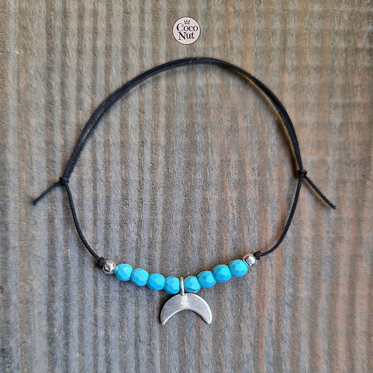 bransoletki na sznurku Lunula turkus i srebro 925, bransoletka na sznurku