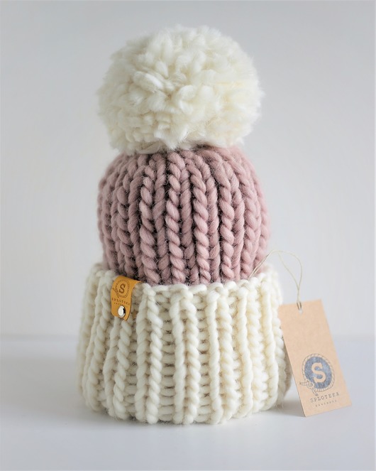 czapki damskie WOOLY POM POM wełniana czapka z dużym pomponem