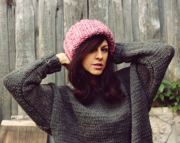 Czapka beanie melanż z wełną chunky wool Mademoiselle Patrini