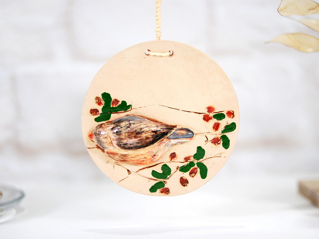 Ceramiczna ozdoba na ścianę z ptaszkiem 10FingersArt