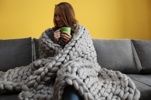 koce i narzuty Wielki gruby koc z wełny JASNO SZARY 230x180cm