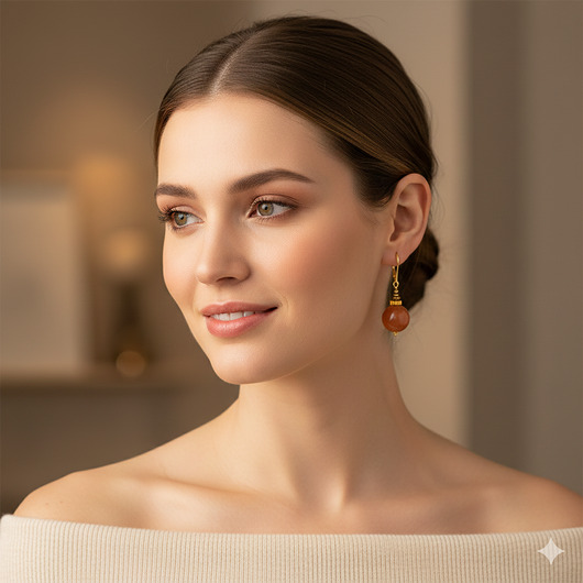 kolczyki pozłacane Piękne kolczyki, pomarańczowy marmur 12mm, pozłacane srebro 925