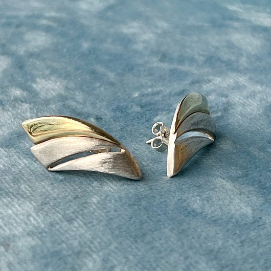 kolczyki pozłacane VINTAGE Kolczyki srebro 925  + złota płytka 585 na wkrętki - lata 80