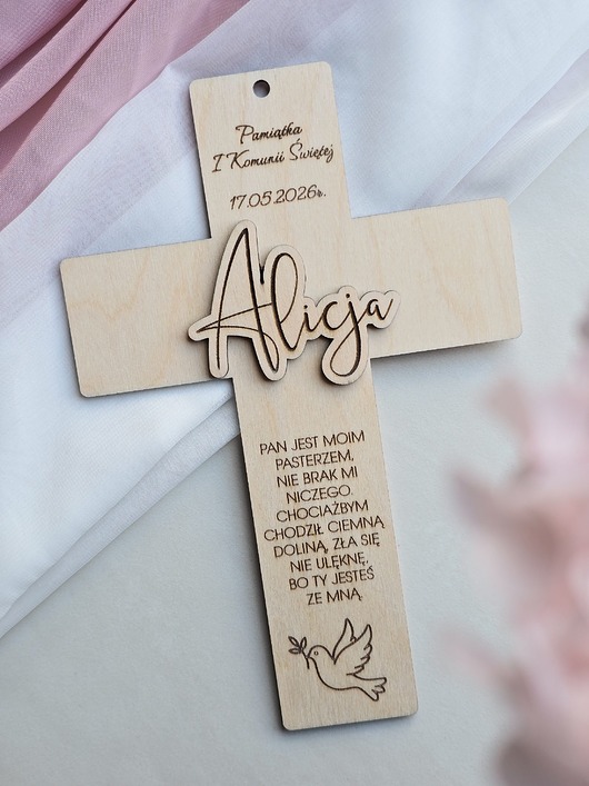komunia - pozostałe Personalizowana pamiątka Pierwszej Komunii Świętej - Krzyż, Psalm 23