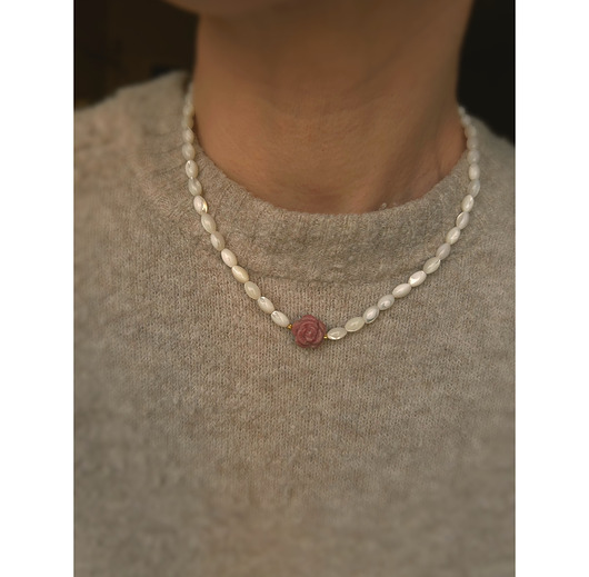 naszyjniki - inne Naszyjnik- Miłość z Rodonitem i masą perłową