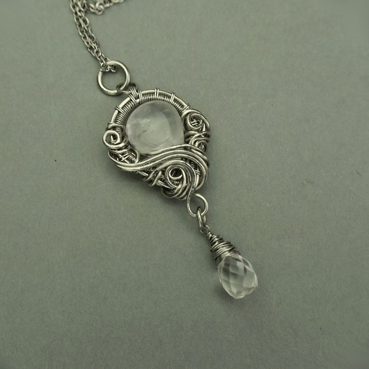 wisiory Długi wisiorek kryształ górski wire wrapping