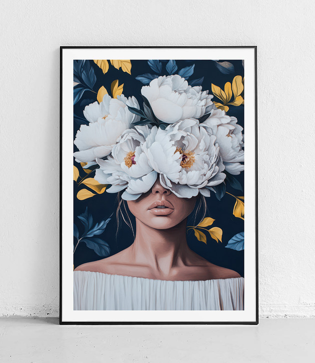 plakaty Plakat Białe kwiaty i granat