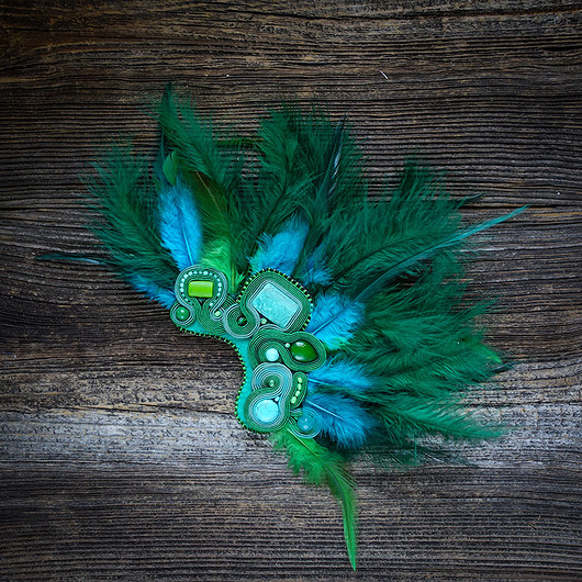 Spinka do włosów z piórami w stylu boho Mró Soutache