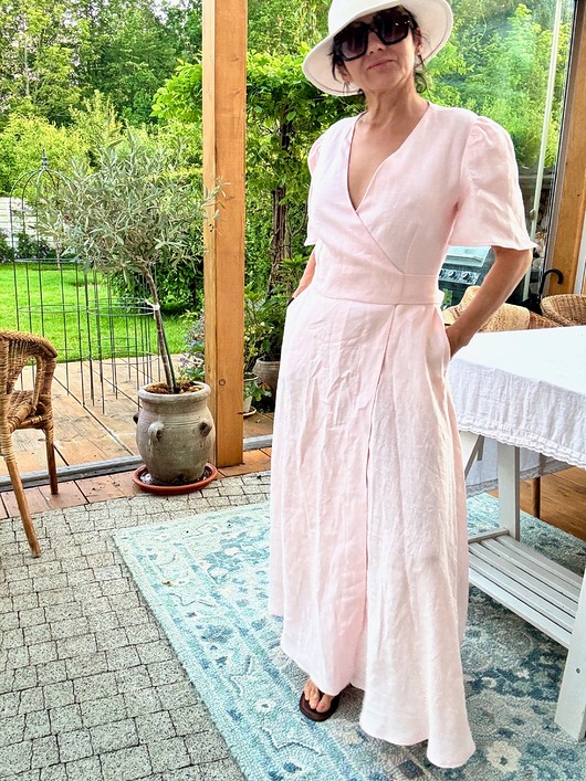 sukienki maxi damskie Lniana sukienka kopertowa blush pink