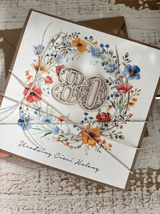 kartki scrapbooking Wyjątkowa ręcznie robiona kartka życzenia na 80 urodziny