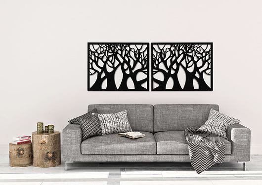 Ozdoby na ścianę DEKORACYJNY PANEL AŻUROWY, DRZEWA, DEKORACJA ŚCIENNA 3D, ORNAMENT, DYPTYK, CZ